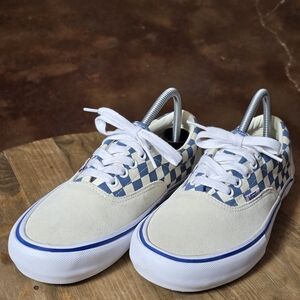 VANS Era Pro White/Blue Checkerboard Sneakers Men’s 7.5 EUC